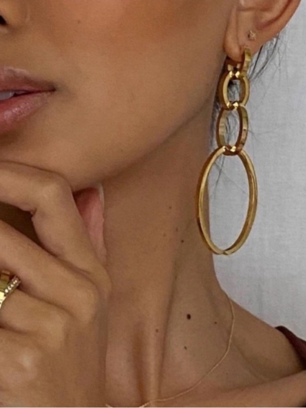 Vita Fede Cassio Modular Gold Tone Link Hoop Drop Earrings